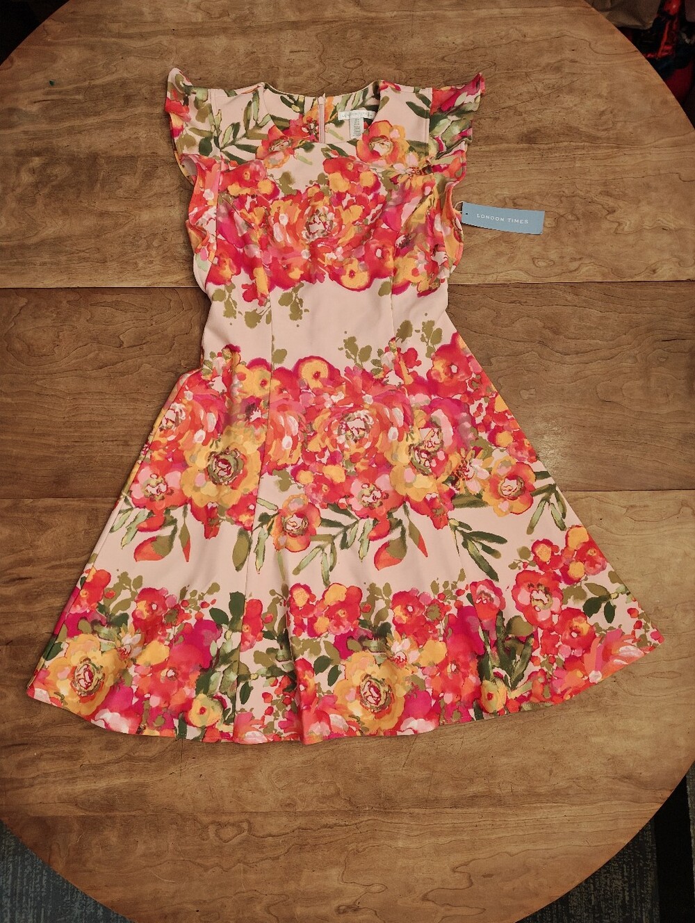 London Times Multi-Color Floral Ruffle-Sleeve Dress Size 6